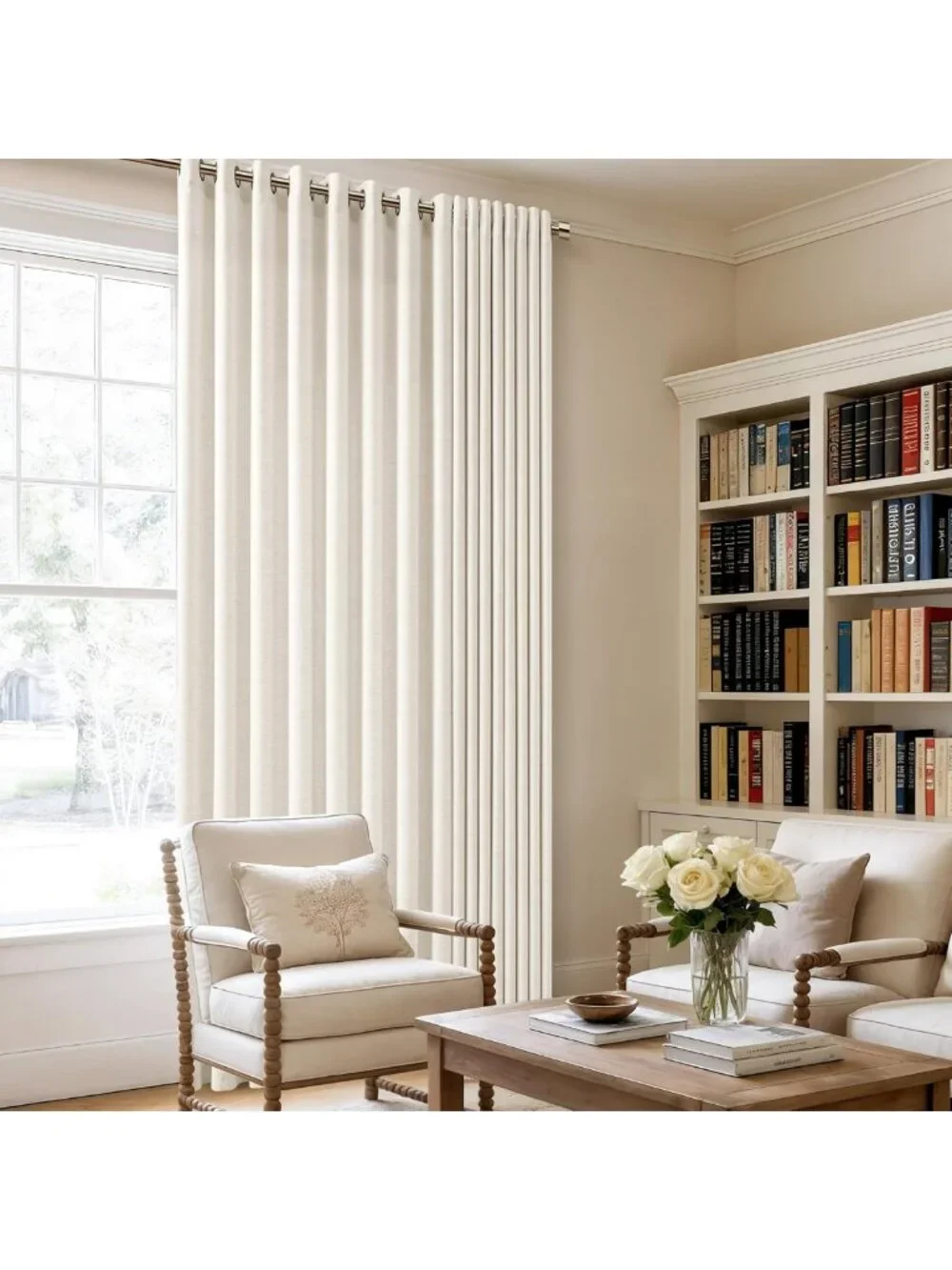 Extra Wide Semi-Sheer Linen Curtains 100x84 for Glass Doors, Living Room, Ivory